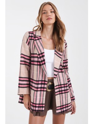 Armonika Kadın Açık Bej Erkek Yaka Yanları Yırtmaçlı Oversize Ceket ARM-26K001009