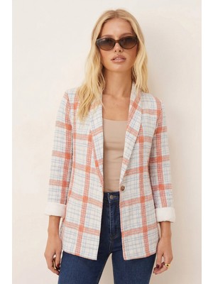 Armonika Kadın Açık Mavi Şal Yaka Kolları Garnili Tek Düğme Ceket ARM-26K001087