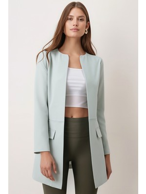 Armonika Kadın Mint Beli Dikişli Uzun Ceket ARM-26K001017