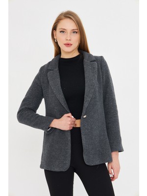 Armonika Kadın Antrasit Tek Düğme Kaşe Ceket ARM-25K001082