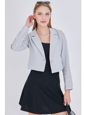 Armonika Kadın Gri Tek Düğmeli Crop Ceket ARM-23Y001064