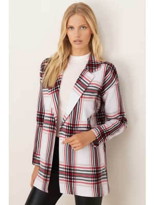 Armonika Kadın Kırmızı-Beyaz Erkek Yaka Yanları Yırtmaçlı Oversize Ceket ARM-26K001009