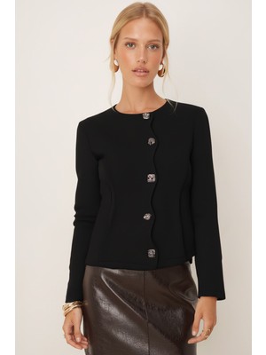 Armonika Kadın Antrasit Asimetrik Kapamalı Düğmeli Vücuda Oturan Ceket ARM-26K001050