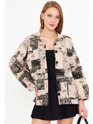 Armonika Kadın Taş Desenli Cep Detaylı Gömlek Ceket ARM-25K001071
