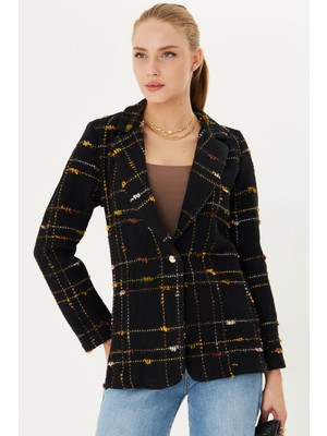 Armonika Kadın Sarı Tüvit Kumaş Tek Düğme Ceket ARM-25K001042