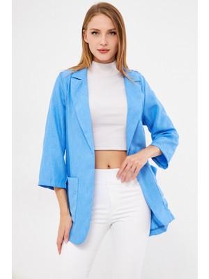 Armonika Kadın Mavi Cepli Oversize Ceket ARM-24Y001115