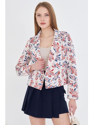 Armonika Kadın Kiremit Kruvaze Yaka Desenli Crop Ceket ARM-24Y001058