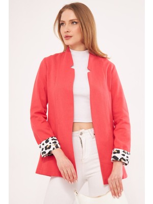 Armonika Kadın Nar Çiçeği Ikosiena Ceket Dik Yaka Kol Içi Leopar Desenli ARM-24Y001044