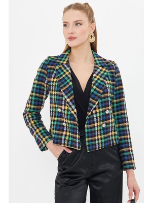 Armonika Kadın Hardal Kruvaze Yaka Tüvit Crop Ceket ARM-24K001014