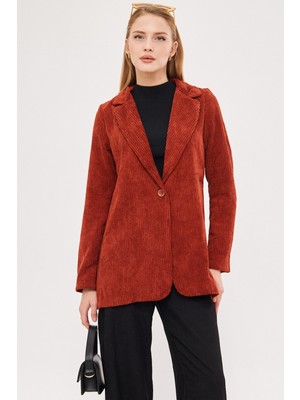 Armonika Kadın Kiremit Tek Düğmeli Kadife Ceket ARM-24K001043