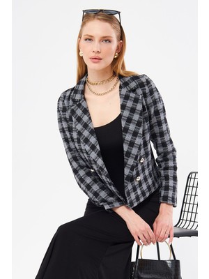 Armonika Kadın Füme Kruvaze Yaka Tüvit Crop Ceket ARM-24K001014