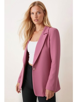 Armonika Kadın Gül Kurusu Tek Düğmeli Ceket ARM-20K001020 Orta Kalınlık Pamuk Polyester Regular Kalıp