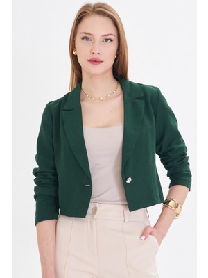 Armonika Kadın Zümrüt Tek Düğmeli Crop Ceket ARM-23Y001064