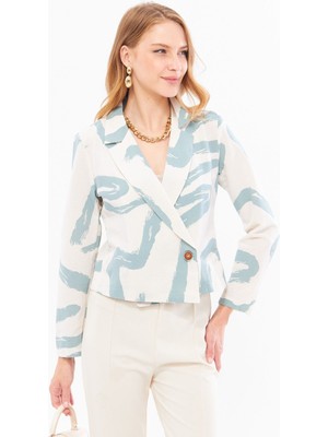 Armonika Kadın Mint Kruvaze Yaka Desenli Crop Ceket ARM-24Y001058