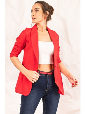 Armonika Kadın Kırmızı Tek Düğmeli Ceket Pamuk Polyester Malzeme ile Casual Kullanım İçin 20K001020