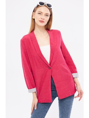 Armonika Kadın Koyu Fuşya Kol Içi Çizgili Tek Düğmeli Ceket ARM-22K001122