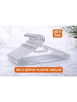 36 Adet Şeffaf Plastik Elbise Askısı – Dayanıklı, Kalın Gövdeli, Kaymaz Tasarım
