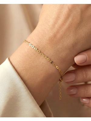 İndigo Takı Damla Motifli Sade Su Yolu 14 Ayar Altın Bileklik