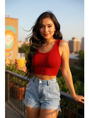 Başcılar Kadın Kırmızı Kare Yaka Crop Top Bluz – Şık, Rahat ve Kolay Kombinlenebilir