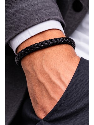 Herşey Nota Black Braid Essential – Ince Örgü Hakiki Deri Erkek BILEKLIK-50-682