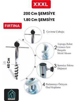 Dogant Plaj Şemsiye Sabitleme Kazığı Metal Burgulu Kazığı 48 cm