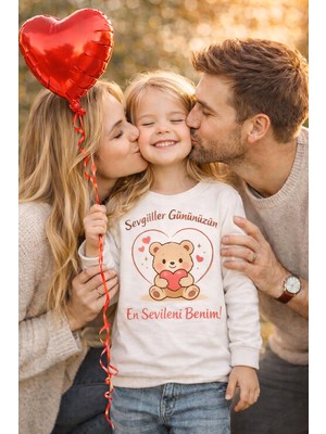 Vitrinmixmini Sevgililer Günü Özel Uzun Kollu Kız Çocuk Beyaz Tişört