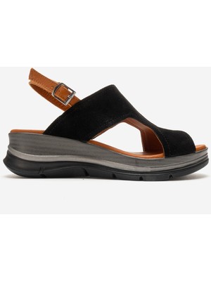 Dericlub Kadın Bilek Bağlama Dolgu Taban Sandalet Gerçek Deri Zy 8059 Siyah