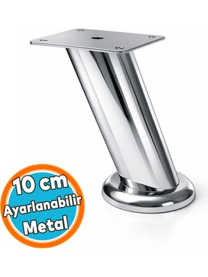 Nzb (10 Cm) Krom Metal Tablalı Dereceli Ayarlanabilir Baza Tv Ünitesi Koltuk Mobilya Ayağı