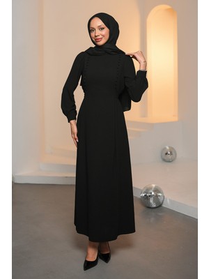 İmaj Butik Siyah Düğme Detaylı Kuşaklı Abiye