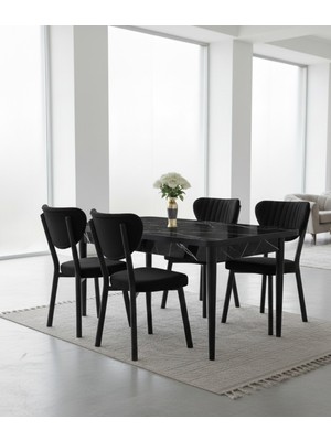 JoyMassa 70X110 Sabit Masa / 4 Adet Elma Sandalye Takımı