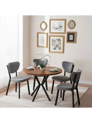 JoyMassa 90X90 Yuvarlak Suntalem Masa / 4 Adet Elma Sandalye Takımı