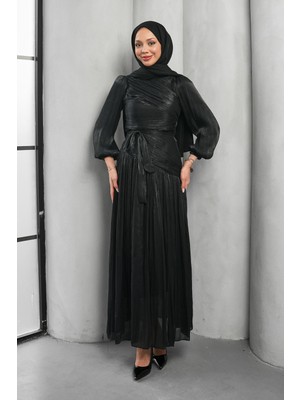 İmaj Butik Siyah Drapeli Piliseli Abiye