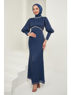 İmaj Butik Lacivert Önü Piliseli Taşlı Abiye