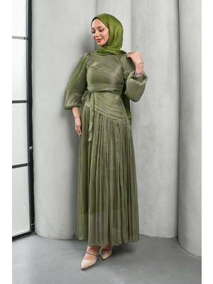 İmaj Butik Haki Drapeli Piliseli Abiye