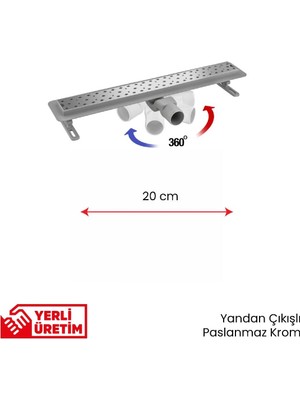 Gama 360 Derece Dönerli Paslanmaz Krom Lineer Duş Kanalı 20 cm
