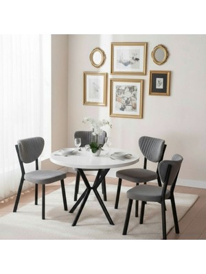 JoyMassa 90X90 Yuvarlak Suntalem Masa / 4 Adet Elma Sandalye Takımı