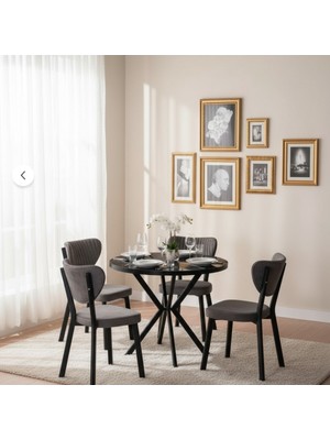 JoyMassa 90X90 Yuvarlak Suntalem Masa / 4 Adet Elma Sandalye Takımı