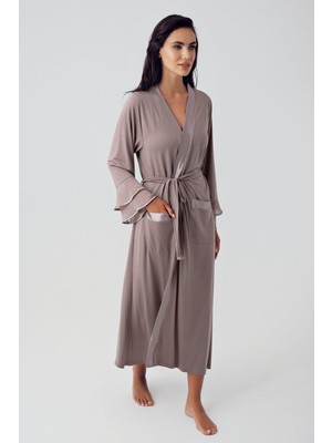 Artış Collection Kadın Uzun Şifon Saten Detaylı Uzun Kollu Viskoz Sabahlık 8600