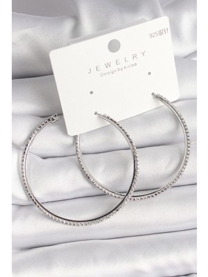 LTG Nova Pirinç Gümüş Renk Zirkon Taşlı Halka Model Kadın Küpe