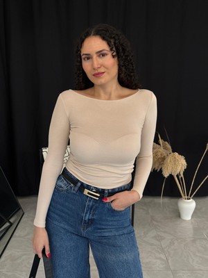 Luz Kayık Yaka Uzun Kollu Body