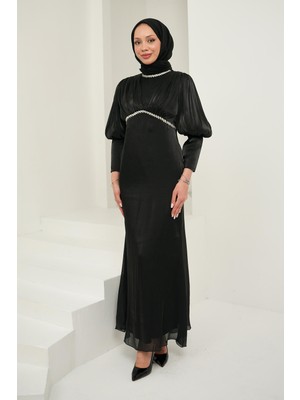 İmaj Butik Siyah Önü Piliseli Taşlı Abiye