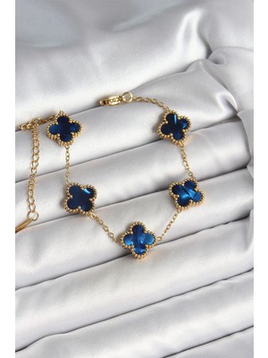 LTG Nova Bfs 316L Çelik Sedefli Lacivert Gold Renk Yonca Kadın Bileklik