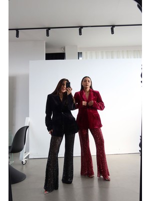 Özge Özgenç Pul Payetli Ispanyol Paça Pantolon