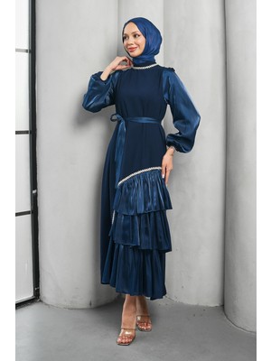 İmaj Butik Lacivert Fırfır Detay Organze Taş Işleme Abiye