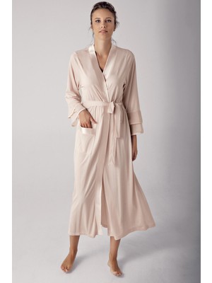 Artış Collection Kadın Uzun Şifon Saten Detaylı Uzun Kollu Viskoz Sabahlık 8600