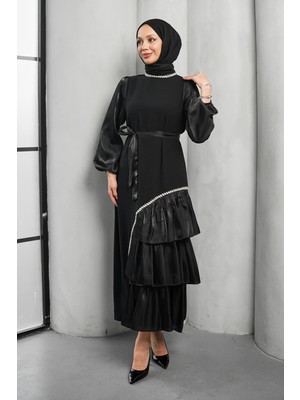 İmaj Butik Siyah Fırfır Detay Organze Taş Işleme Abiye