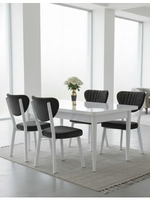 JoyMassa 70X110 Sabit Masa / 4 Adet Elma Sandalye Takımı