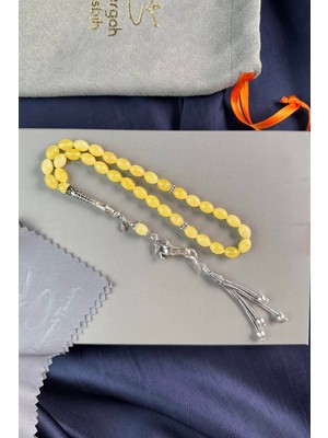 Dergah Tesbih Atölyesi Bilek Boy Nakkaş Imame Gümüş At Figürlü Tasarım Damla Kehribar Tesbih  (Amber), (مسبحة قطرة كهريبار)