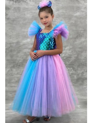 Cantoy Payetli Deniz Kızı Figürlü Tütülü Kız Çocuk Abiye ve Saç Aksesuarı