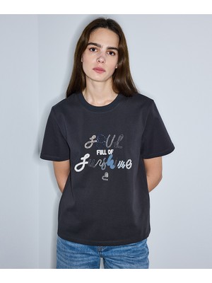 İpekyol Slogan nakışlı tişört IS1260070103036